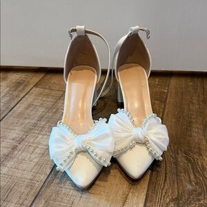 Elegant White Bow Heels